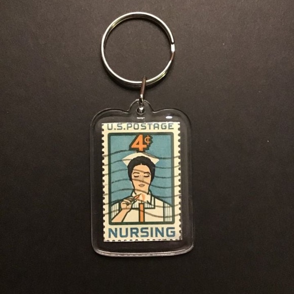Vintage Nurse Postage Stamp Keychain - Picture 1 of 3